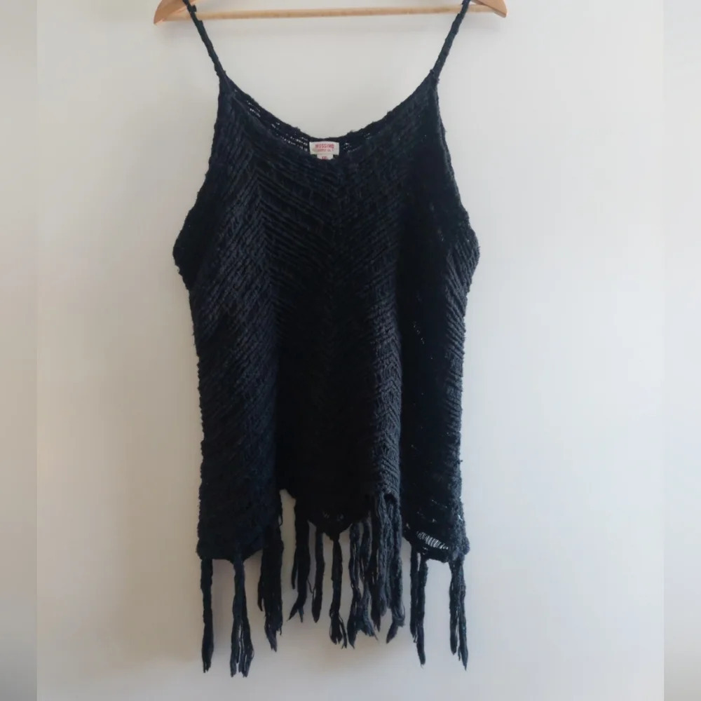 90s Y2K crocheted knit sleevless too Fringes festival western Hippie XXL
